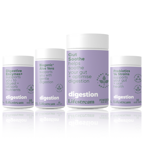 advanced support for gut wellness plant based supplements - digestive enzymes, aloe vera capsules, gut soothe, probiotics