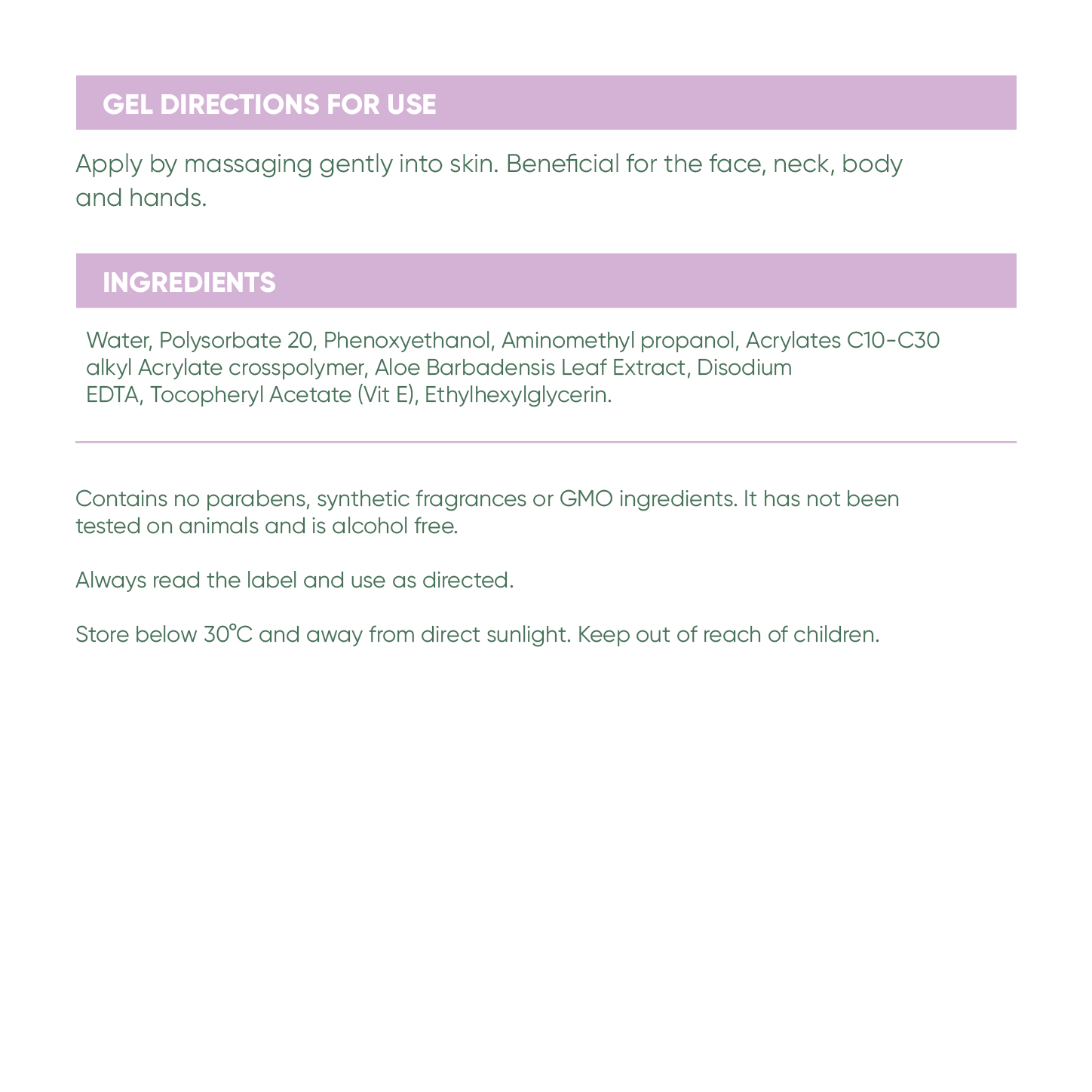 Biogenic Aloe Vera Gel Pump Active Ingredients