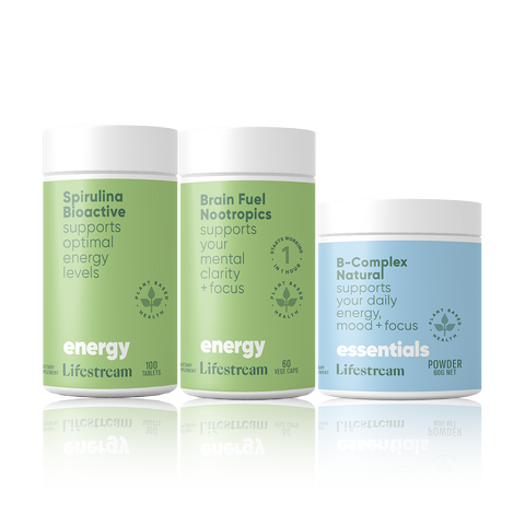 energy bundle plant based supplements - spirulina, brain fuel nootropics, b vitamins