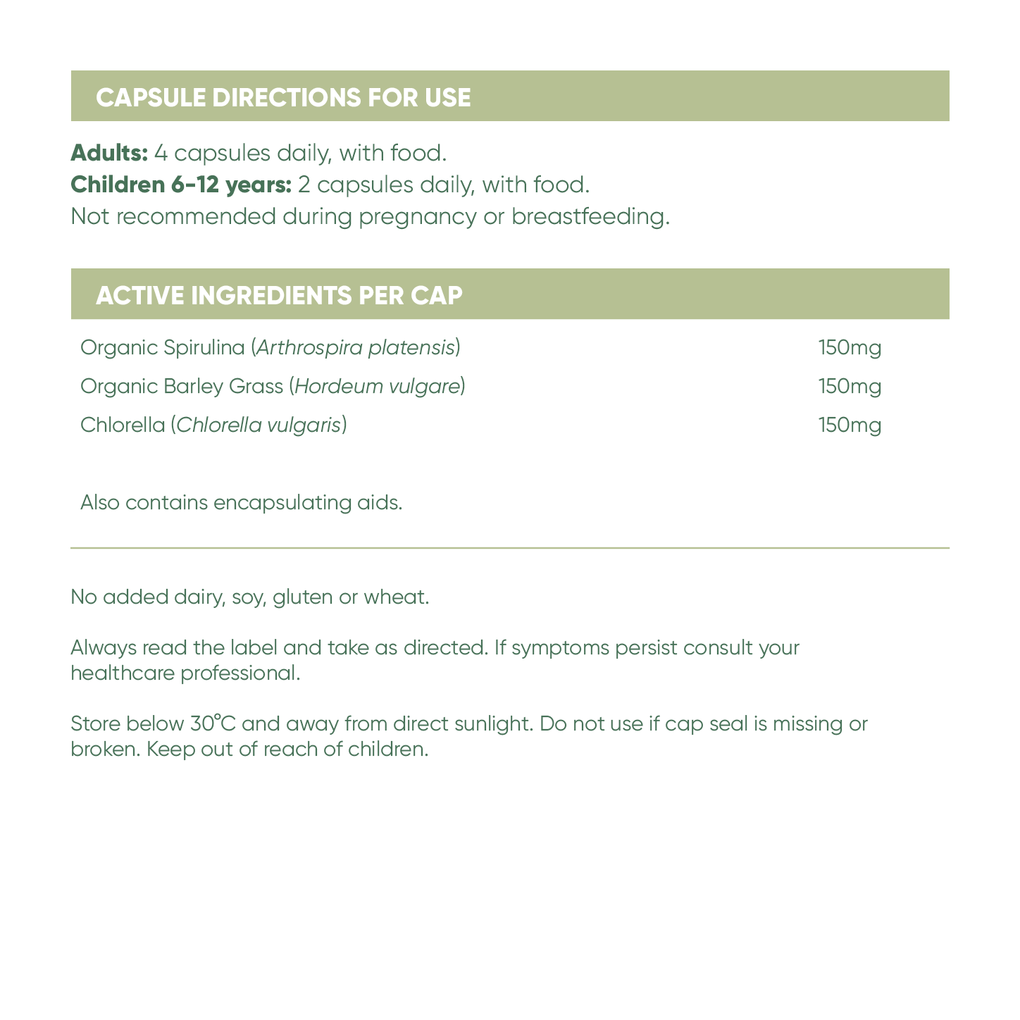 Greens Daily Blend capsules active ingredients
