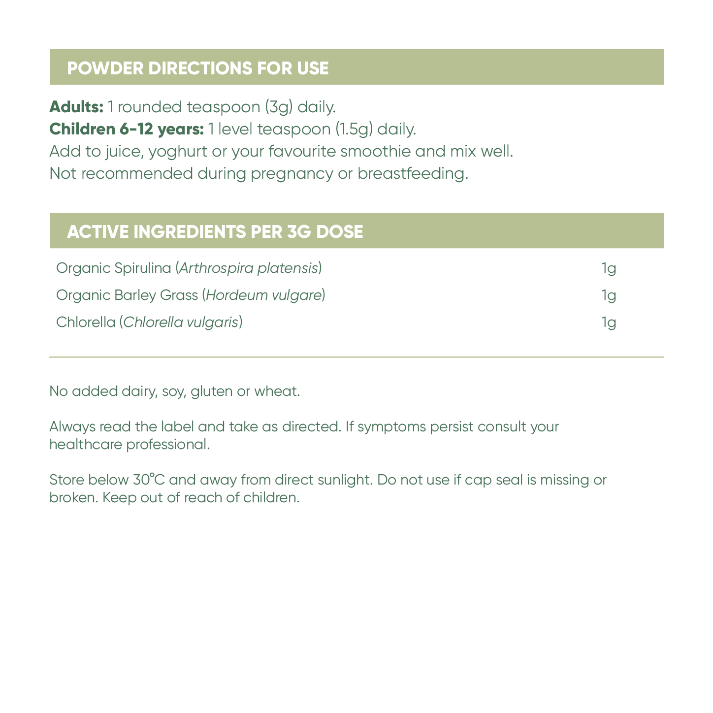 Greens Daily Blend powder active ingredients